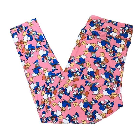Lularoe Donald Duck Pink Soft Leggings Tall & Curvy - Picture 3 of 4